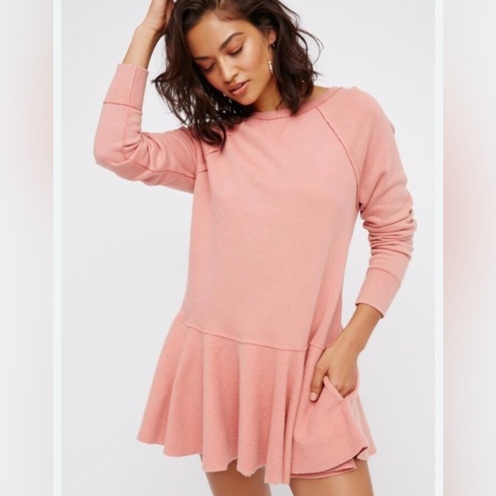 NWOT Free People Like That Peplum Fleece Sweatshirt Dress Rt $148